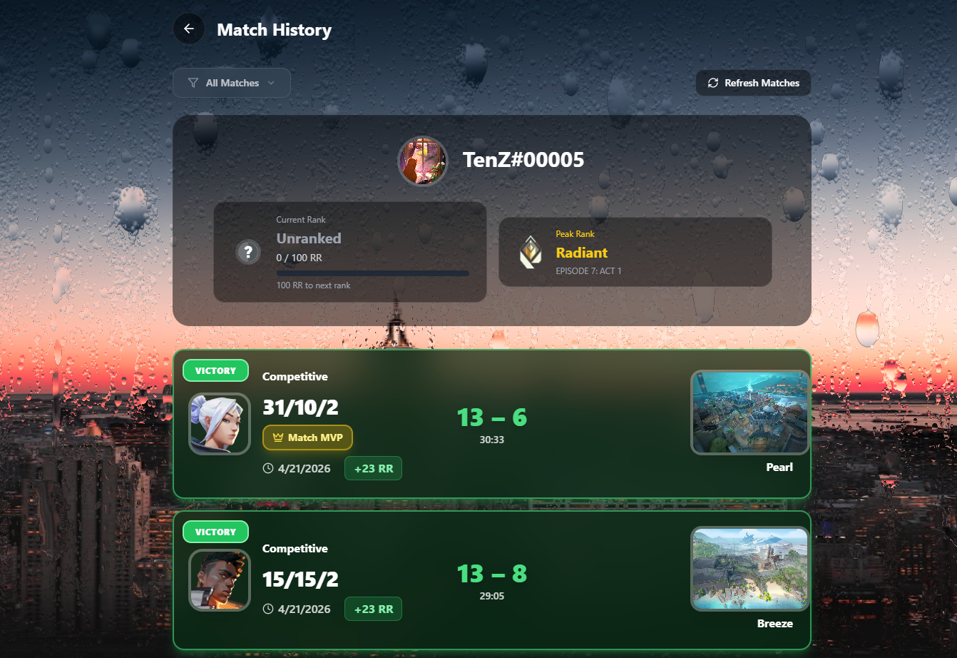 Match History screenshot