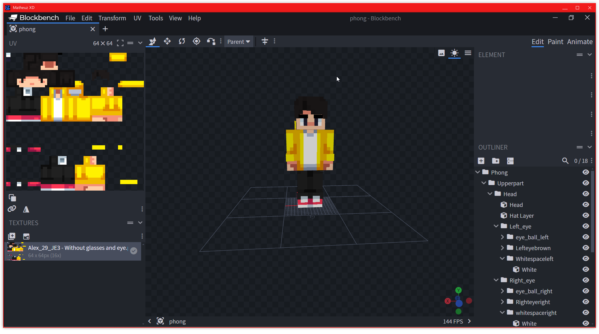 Day 3: Learning blockbench and Animation - Also my main skin Minecraft Skin