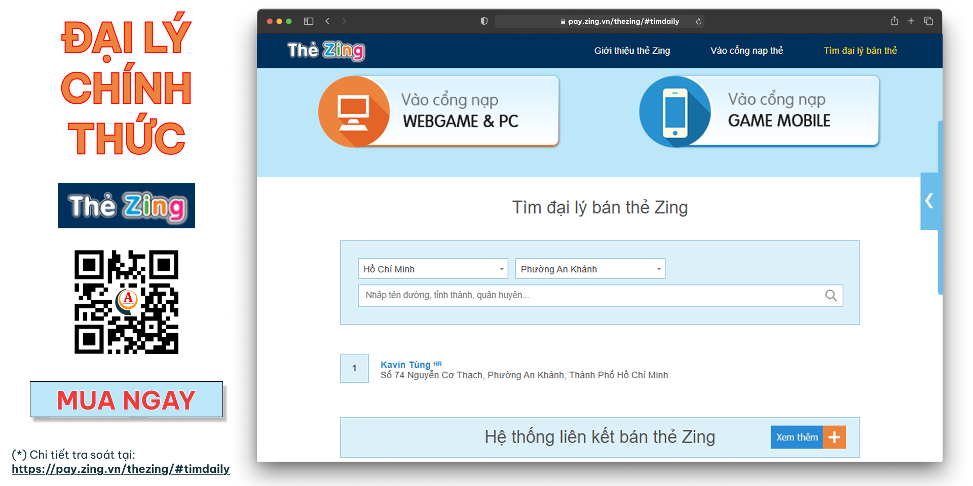 Đại lý thẻ Zing Phường An Khánh, Thành phố Hồ Chí Minh